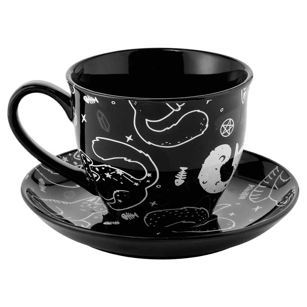 Killstar - Catnap Tasse und Untertasse - Schwarz
